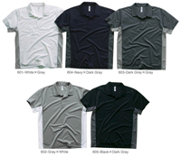 グリマー(Glimmer) アクティヴ・ポロシャツ for Men 色見本画像：5色：ホワイト×グレー、ネイビー×ダークグレー、ダークグレー×グレー、グレー×ホワイト、ブラック×ダークグレー
